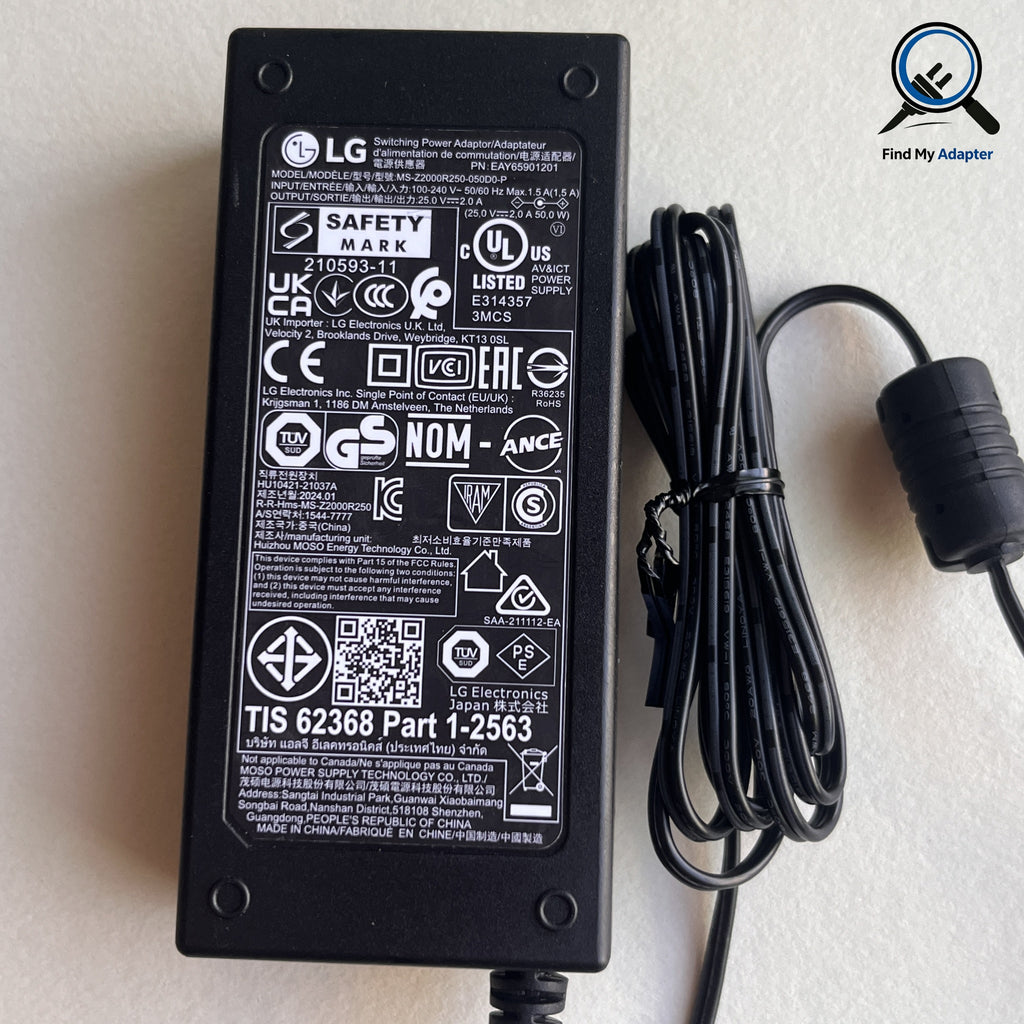 LG MS-Z2000R250-D50D0-P 25V 50W Power Adapter – IEC C8 (Lightly Used)